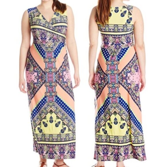 NY COLLECTION Plus Size Multicolor Sleeveless Maxi Dress Rainbow Chevron Stripe - Picture 3 of 15